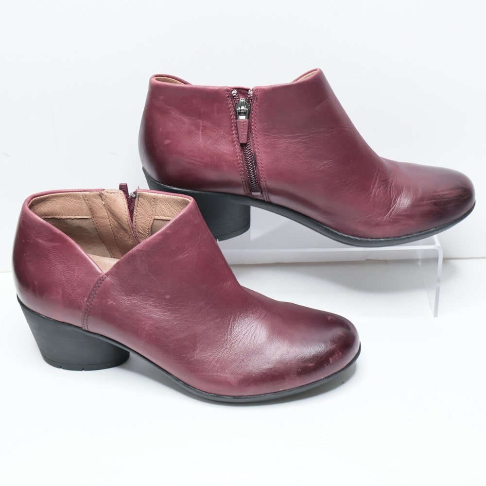 Dansko Maria Burgundy Leather Ankle Boots Women Size 38 Block Heel Zip